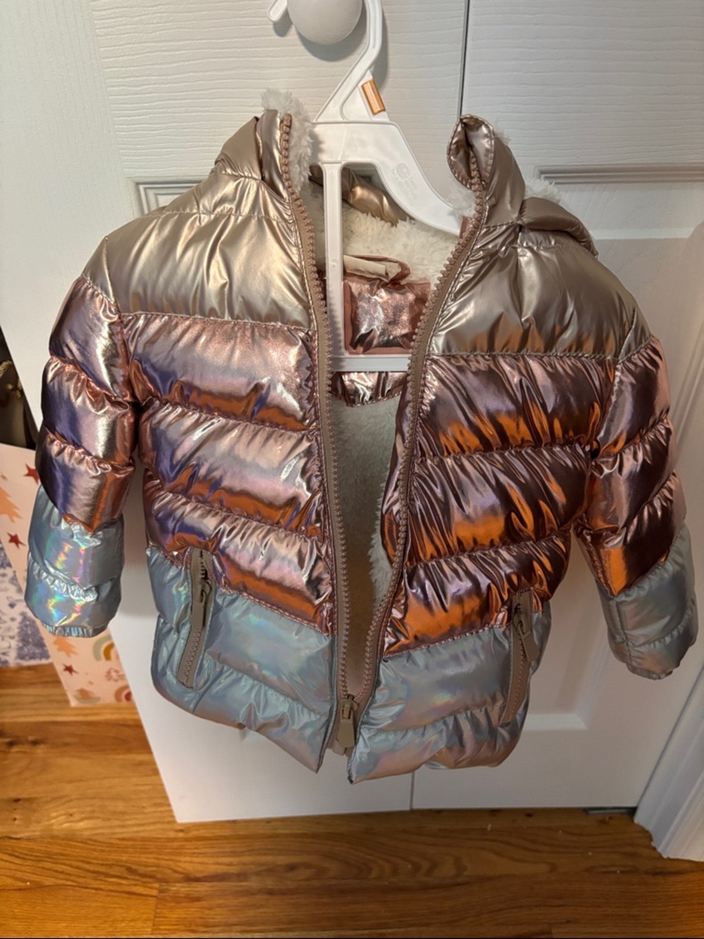 Metallic Rose Puffer Jacket for Kids